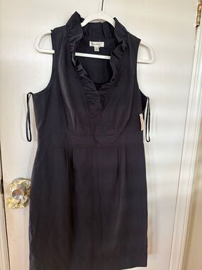 dressbarn Black Sleeveless Ruffle V-Neck Midi Dress